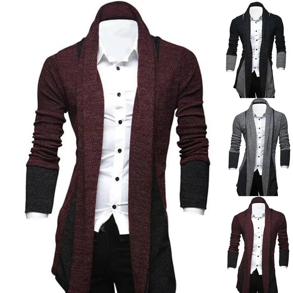Stylish Long Sleeves Cardigan Coat Loose Fit Stretchy Knitted Sweater Color Block Breathable Men Knitwear Men's Clothing