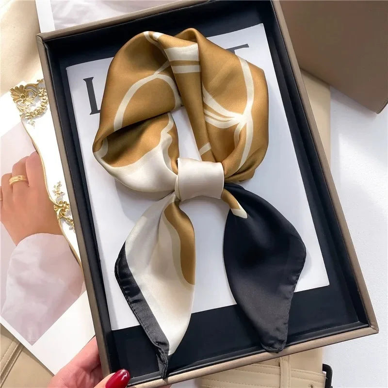 Luxury Brand 2024 Square Scarf Women Cat Neck Hair Tie Band Beach Hijab Kerchief Head Headbands Bandana Female Foulard 70cm