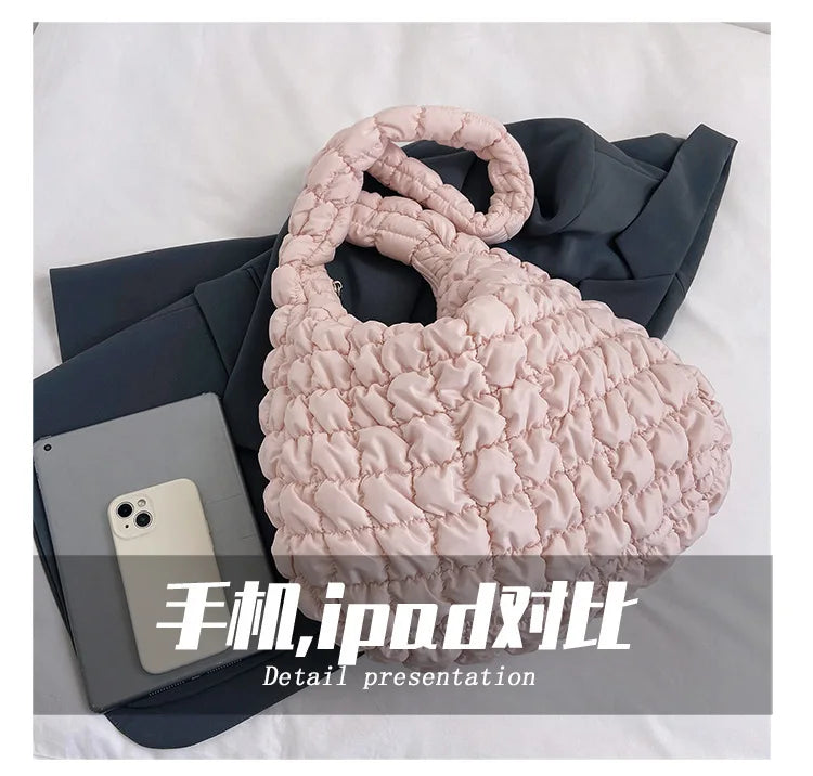 Women Fashion Crossbody Bag Large Capacity Puffy Nylon Casual Handbag Lightweight Quilted Padded Double Zipper Hobo Shoulder Bag