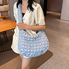 Women Fashion Crossbody Bag Large Capacity Puffy Nylon Casual Handbag Lightweight Quilted Padded Double Zipper Hobo Shoulder Bag