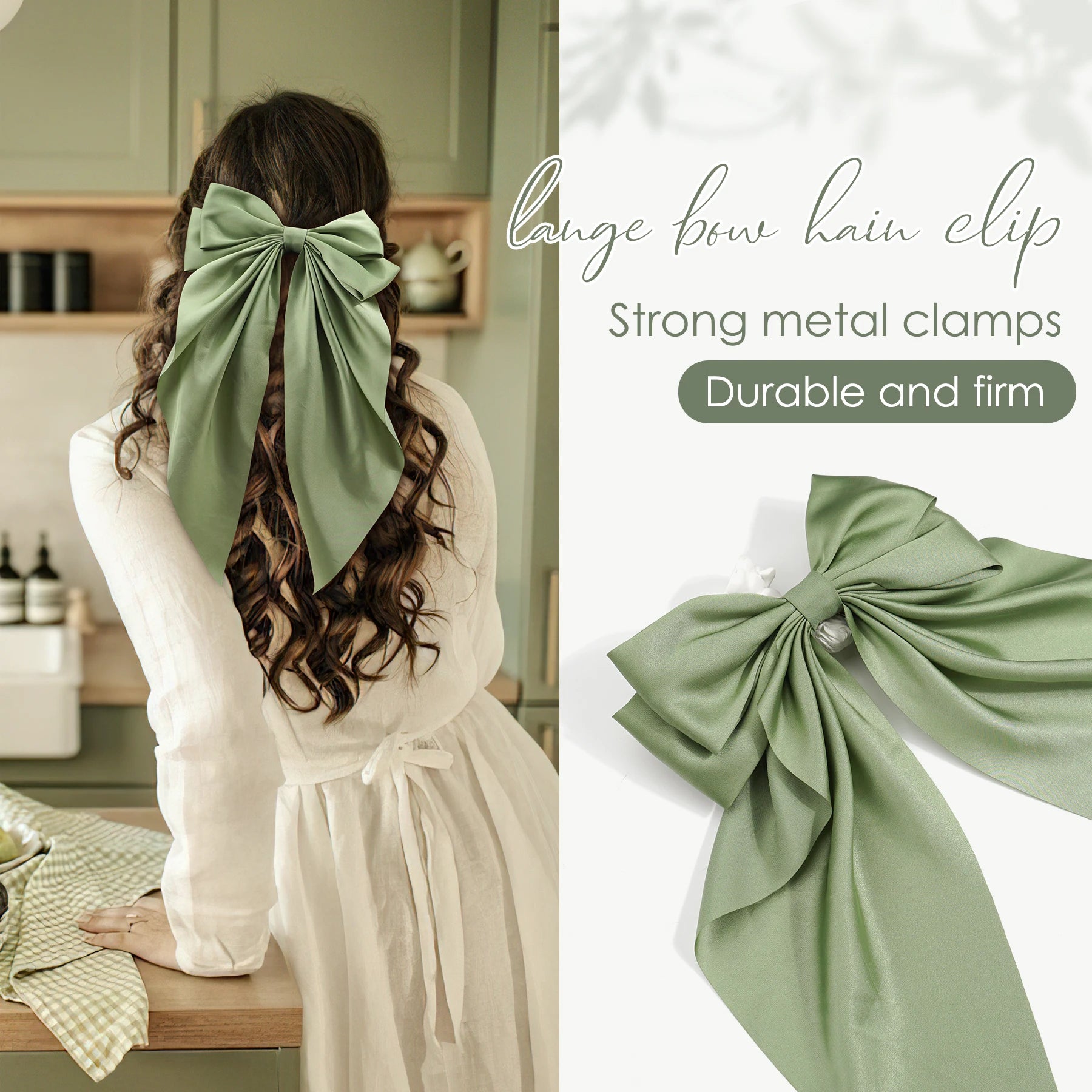 Elegant Large Bow Ribbon Hair Clip for Women Fashion Simple Solid Satin Spring Clip Ponytail Bow Hairpin Girls Hair Accessories