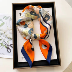 Luxury Brand 2024 Square Scarf Women Cat Neck Hair Tie Band Beach Hijab Kerchief Head Headbands Bandana Female Foulard 70cm