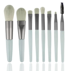 Mini Brush 8-Piece Makeup Bag Portable concealer powder brush set soft fur make-up tool  Green snap bag
