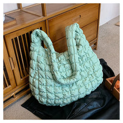 Women Fashion Crossbody Bag Large Capacity Puffy Nylon Casual Handbag Lightweight Quilted Padded Double Zipper Hobo Shoulder Bag