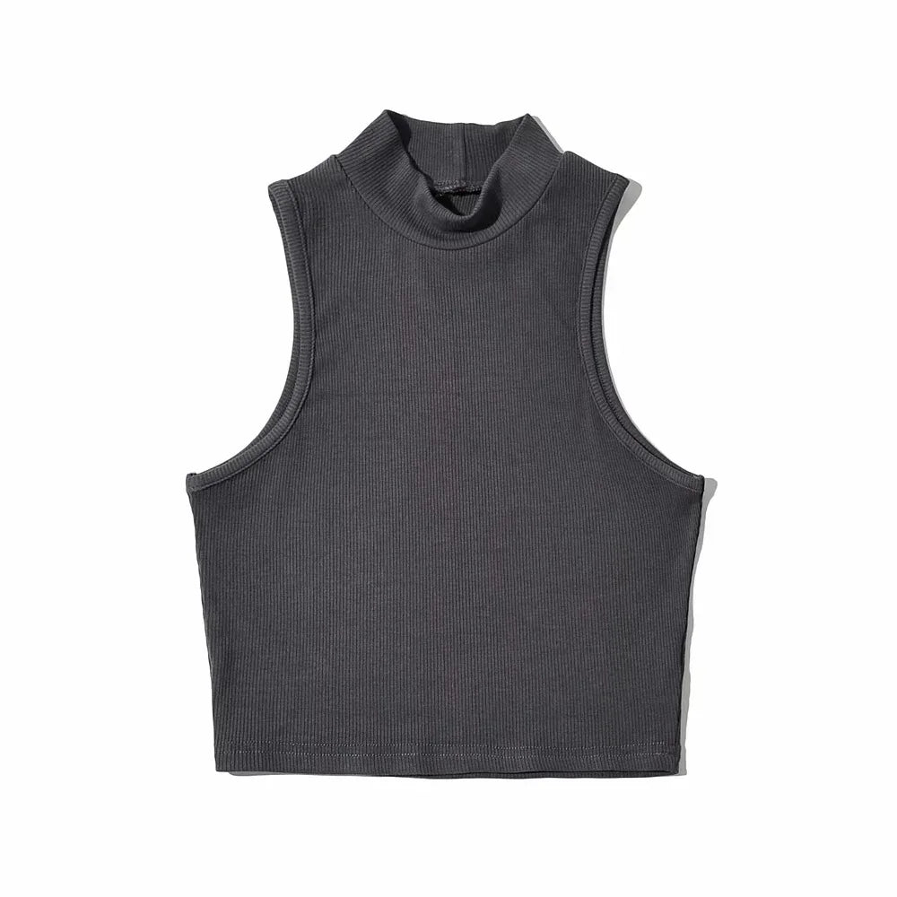 Summer Black Women Fashion Crop Top High Neck Black Sleeveless Tank Tops with Breathable and Comfortable Fit