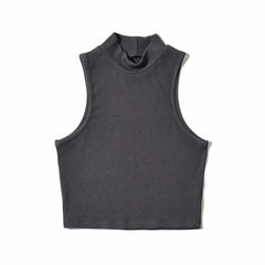 Summer Black Women Fashion Crop Top High Neck Black Sleeveless Tank Tops with Breathable and Comfortable Fit