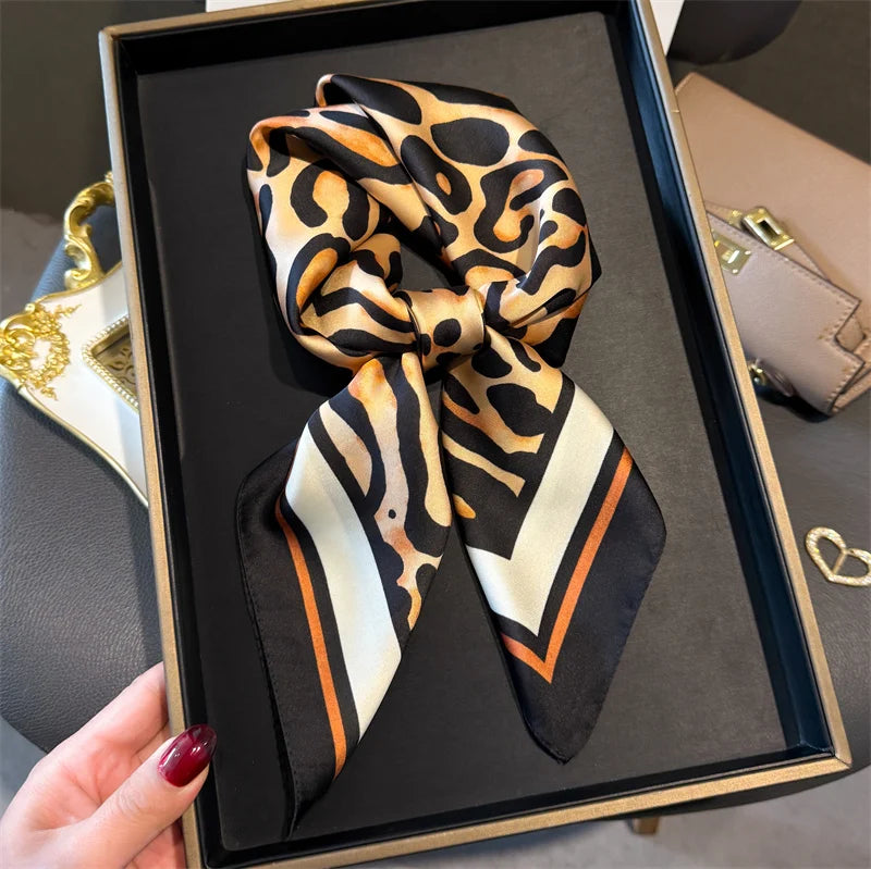 Luxury 2024 Silk Print Hair Scarf Women Floral Kerchief Neck Tie Hand Wrist Foulard Shawl Wraps Head Hijab Bandana Echarpe