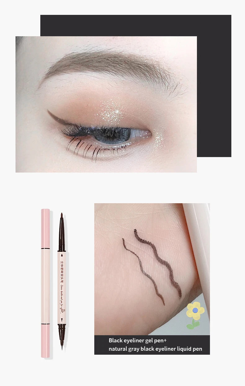 Double-headed Eyeliner Pen Evenly Pigmented Long Lasting Waterproof Smudge-proof Eye Make Up