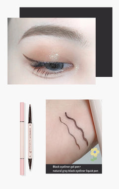 Double-headed Eyeliner Pen Evenly Pigmented Long Lasting Waterproof Smudge-proof Eye Make Up