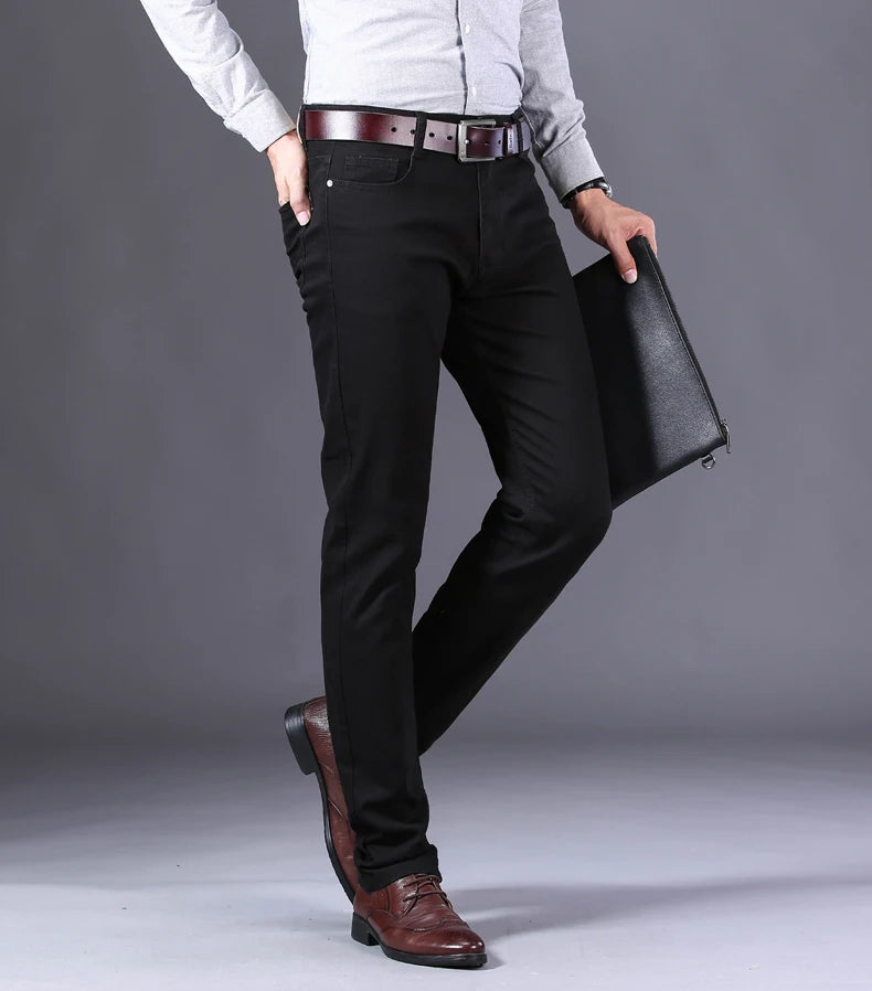 2023 New  Autumn Wine Red Jeans Men Fashion Casual Classic Style Business Straight Fit Soft Trousers Male Advanced Pants