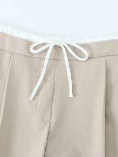 Willshela Women Fashion Solid Lace Up Side Zipper Straight Pants Vintage High Elastic Waist Female Chic Lady Trousers