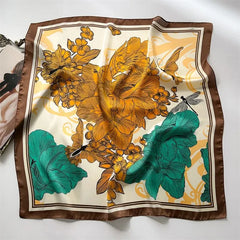 Luxury Print Silk Feeling Square Scarf Women Spring Neck Tie Shawl Wraps Female 70cm Hair Hand Wrist Headkercheif Hijab Bandana