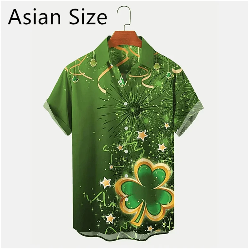 2025 New 3D Printed St. Patrick's Day Shirts Fashion Summer Short Sleeve Lapel Button Mens Shirt Casual Oversized Blouse Tops