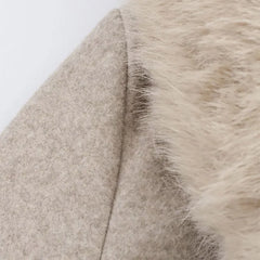 Elegant Fur Lapel Maxi Coats Women Lace Up Full Sleeve Pocket Wool Long Overcoats 2024 Winter New Lady High Street Outwear