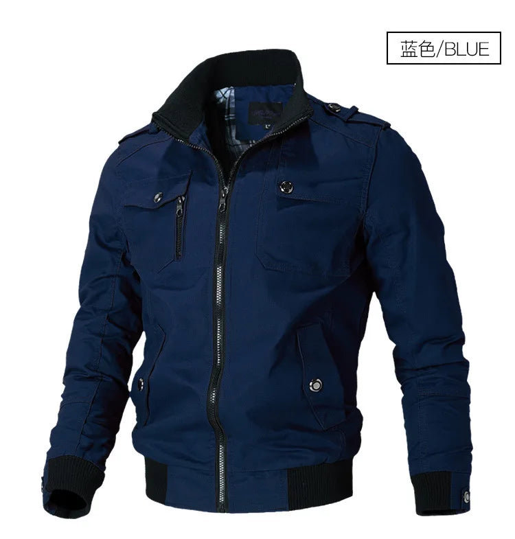 2024 Autumn New Men's Casual Jacket American style Fashion Stand-up Collar Thick Denim Cargo Pants Pure Cotton Man Coat Clothes