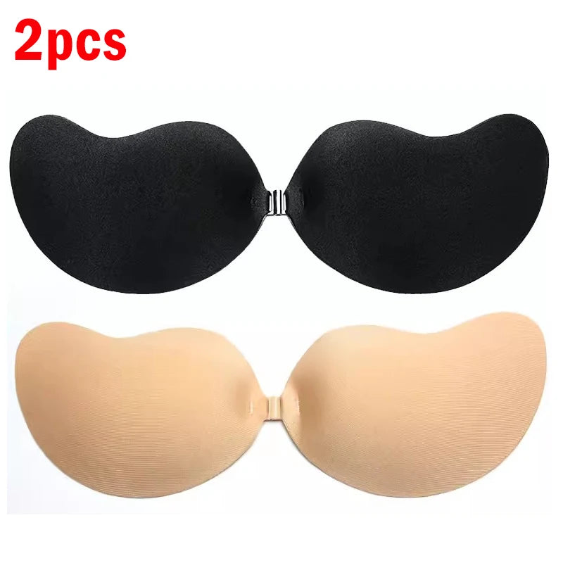 Women Invisible Push Up Bra Backless Strapless Bra Seamless Front Closure Bralette Underwear Women Self-Adhesive Silicone Sticky