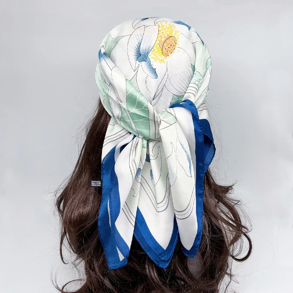 Luxury Brand 2024 Square Scarf Women Cat Neck Hair Tie Band Beach Hijab Kerchief Head Headbands Bandana Female Foulard 70cm