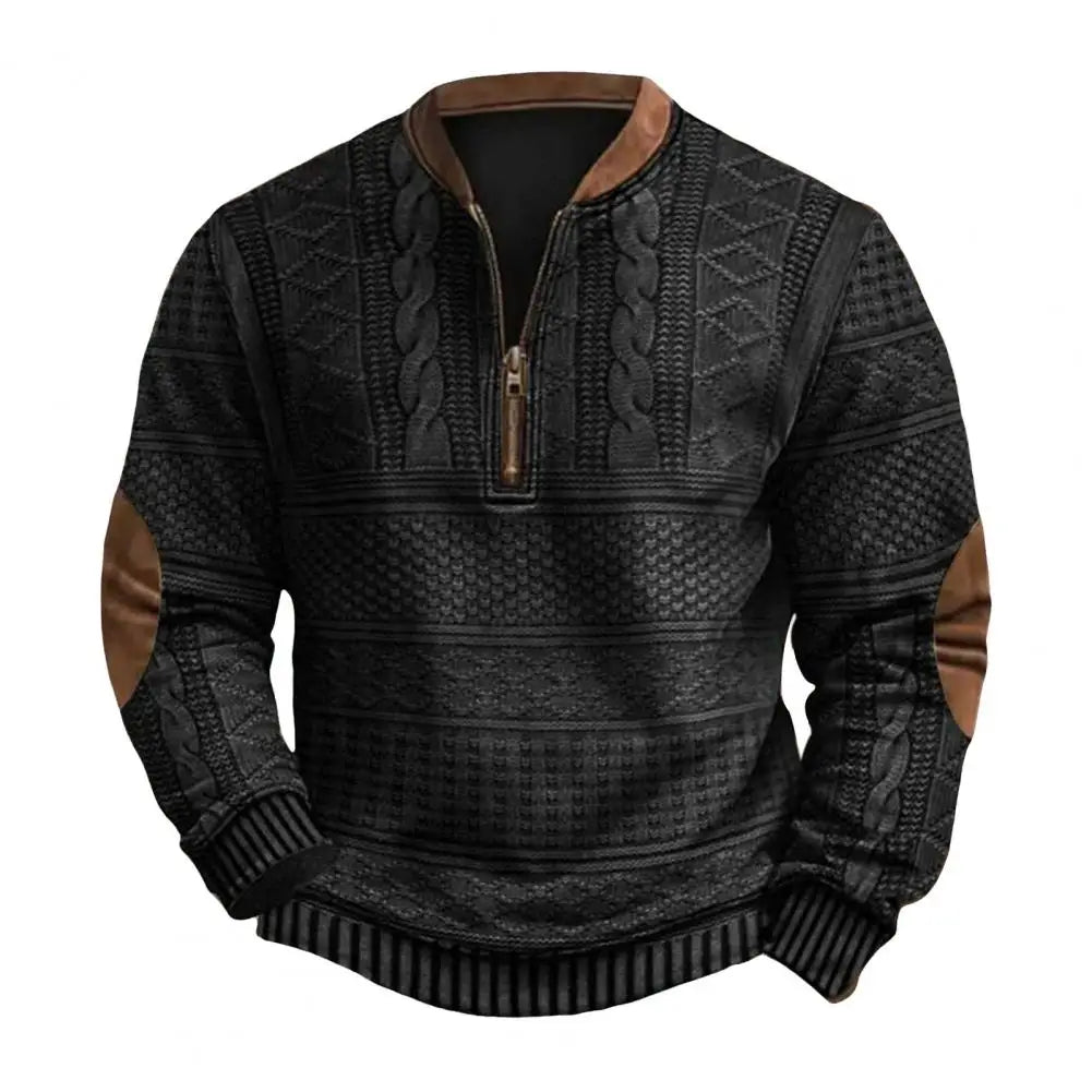 Pullover Sweatshirt Men's Rhombus Texture Patchwork Half Zipper Sweatshirt for Fall Winter Outdoor Sports Men Patchwork