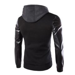 Men Jacket Faux Leather Sleeve Pockets Hoodies Sweatshirts Military Windbreaker Spring Autumn Outerwear свитер оверсайз