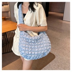 Women Fashion Crossbody Bag Large Capacity Puffy Nylon Casual Handbag Lightweight Quilted Padded Double Zipper Hobo Shoulder Bag