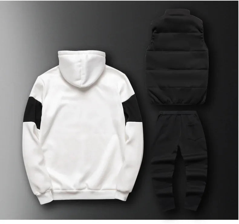 3 Pieces Set Hoodies+Vest+Pants Casual Men's Track Suit Clothing Coats Winter Thick Warm Tracksuit for Men Printed Mens Set Vest