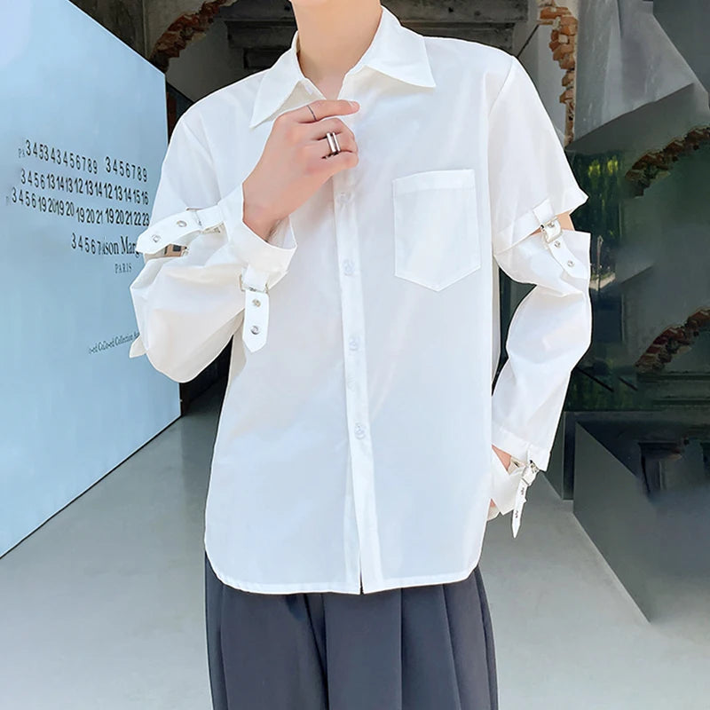 HKSH Men's Punk Darkwear High Street Nihce Design Shirts Sleeve Detachable Necktie Casual Tops Summer Spring Chic Blouse HK0006