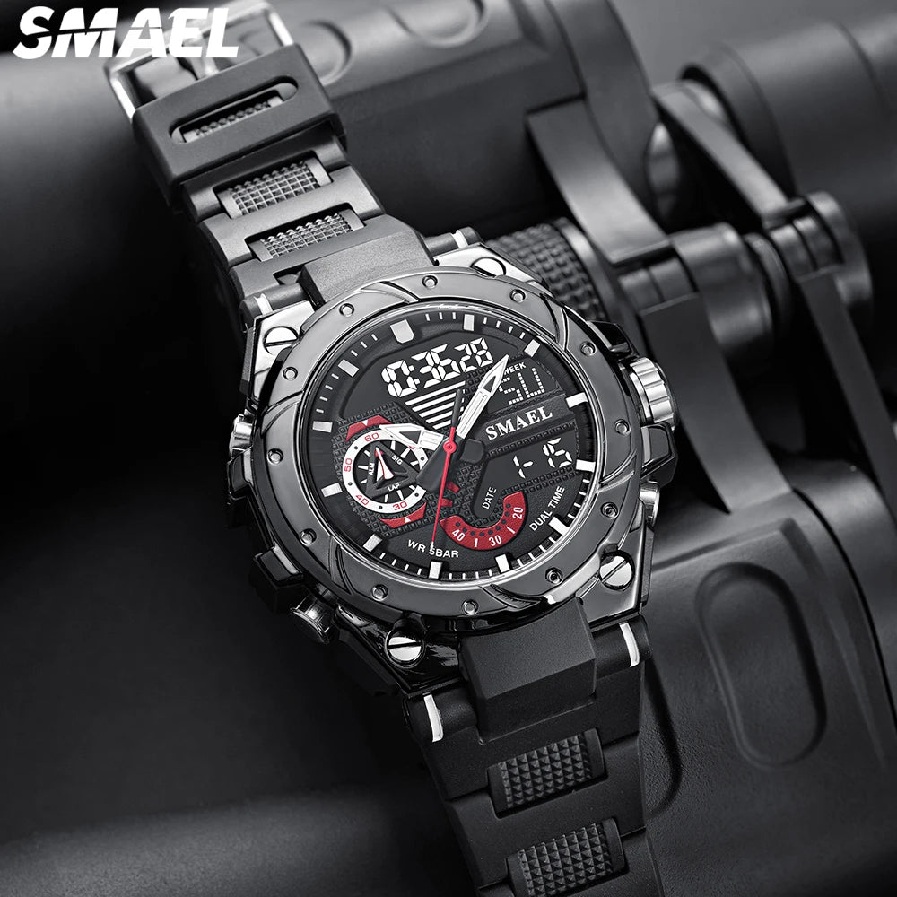 SMAEL 8060 Fashion Brand Alloy Watch Men's Multi functional Cool Dual Display Outdoor Waterproof Electronic Watch