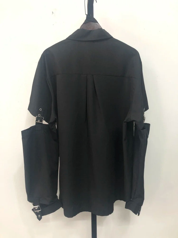 HKSH Men's Punk Darkwear High Street Nihce Design Shirts Sleeve Detachable Necktie Casual Tops Summer Spring Chic Blouse HK0006