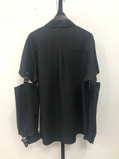 HKSH Men's Punk Darkwear High Street Nihce Design Shirts Sleeve Detachable Necktie Casual Tops Summer Spring Chic Blouse HK0006