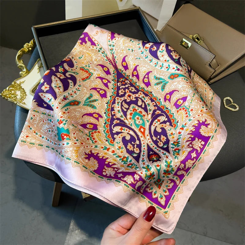Luxury 2024 Silk Print Hair Scarf Women Floral Kerchief Neck Tie Hand Wrist Foulard Shawl Wraps Head Hijab Bandana Echarpe