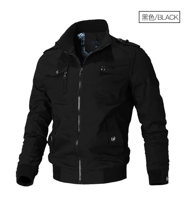 2024 Autumn New Men's Casual Jacket American style Fashion Stand-up Collar Thick Denim Cargo Pants Pure Cotton Man Coat Clothes