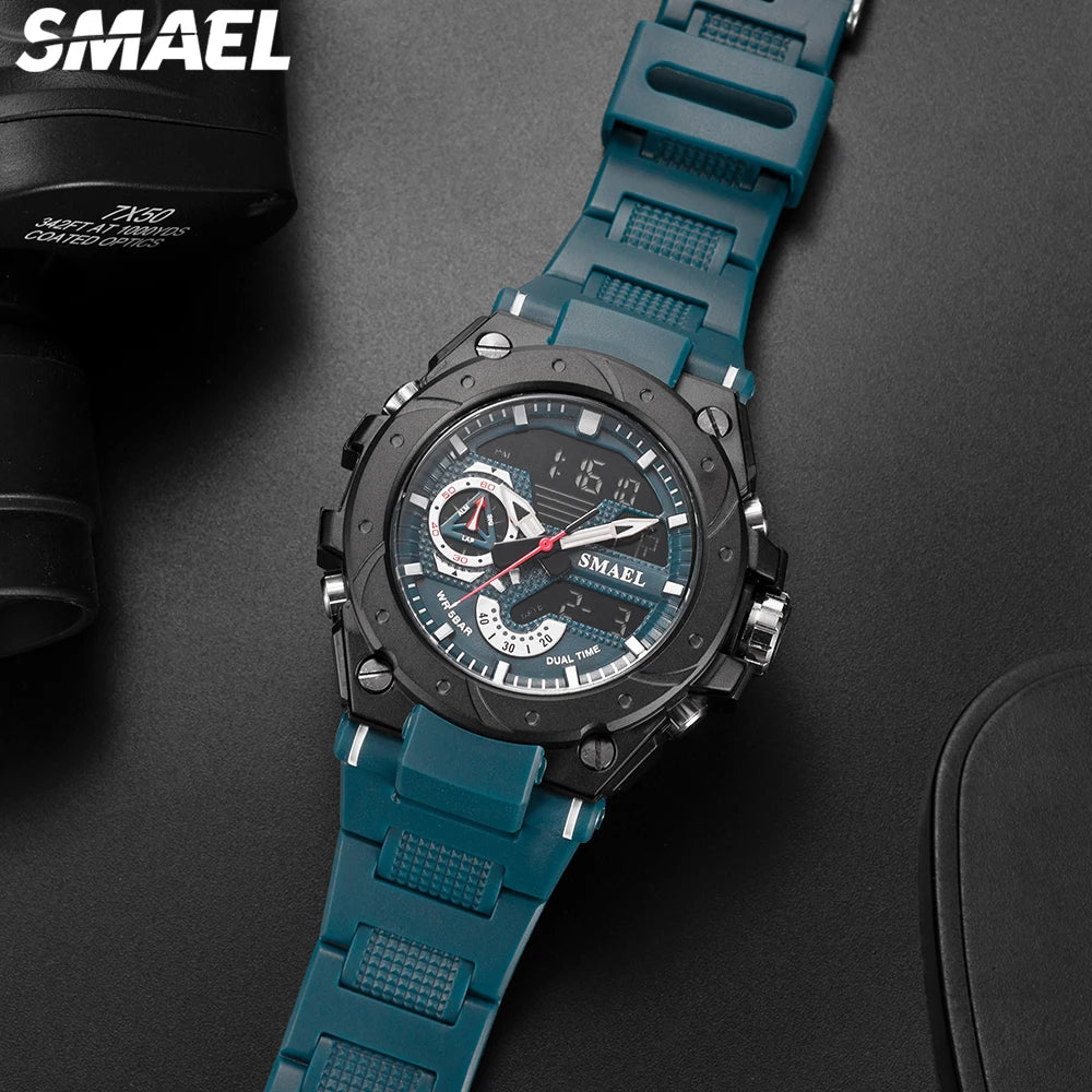 SMAEL 8060 Fashion Brand Alloy Watch Men's Multi functional Cool Dual Display Outdoor Waterproof Electronic Watch
