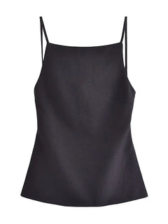 Women Fashion Solid Lace Up Backless Camisole Vintage Thin Straps Square Collar Female Chic Lady Tops