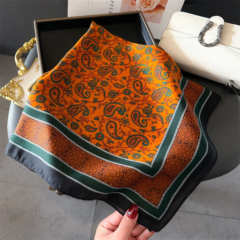 Luxury 2024 Silk Print Hair Scarf Women Floral Kerchief Neck Tie Hand Wrist Foulard Shawl Wraps Head Hijab Bandana Echarpe