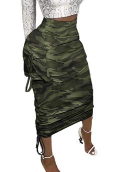 Voghtic Camo Skirts for Women High Waisted Ruched Drawstring Long Pencil Skirts with Pockets