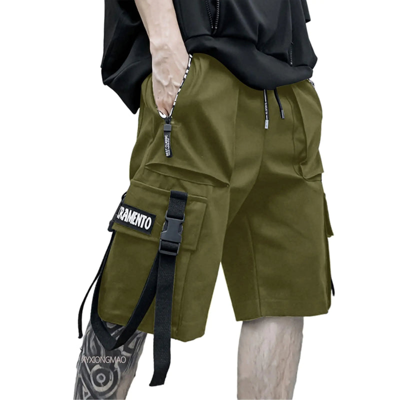 XYXIONGMAO Techwear Shorts Mens Cargo Hip Hop Streetwear Gothic Japanese Streetwear Men Sweat Shorts with Elastic Waist Tech Wear Tactical Goth Pants (GreenL)