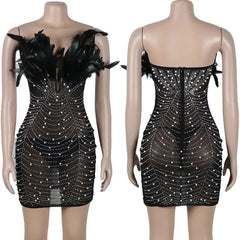 Beaded Feather Prom Corset Dress