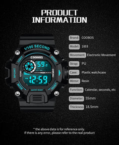 COOBOS Digital Watch Men Waterproof Electronic Fashion LED Watches Luminous Alarm Sports Man Militray Clock Gift Reloj Hombre