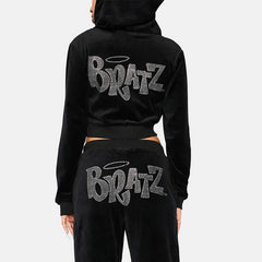 Kawaii Jogging Sweatpants Women Harajuku Oversized Rhinestone BRATZ Print Y2k Joggers Plush Sport Cargo Pants Trousers Femme