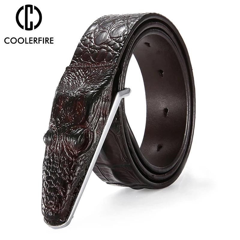 Men Luxury Belts Snake Buckle Crocodile Patter Genuine Leather Belts for Men High Quality Vintage Brand  Jeans Strap ZD2110