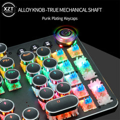 RGB Backlit Gaming Mechanical Keyboard Retro Punk USB Wired 104 Keys Metal Panel LED Switch Full Keypad Computer Game Accessary
