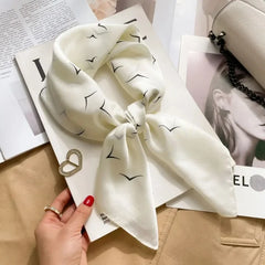 Luxury Brand 2024 Square Scarf Women Cat Neck Hair Tie Band Beach Hijab Kerchief Head Headbands Bandana Female Foulard 70cm