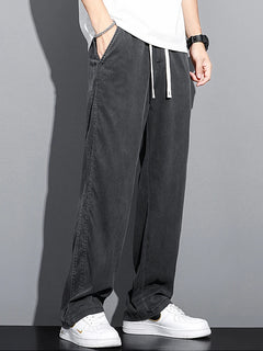 2024 Spring/Summer New Soft Lyocell Fabric Men's Jeans Thin Loose Straight Leg PantsDrawstring Elastic Waist Korean casual pants