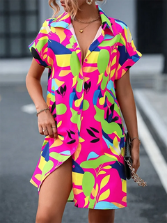 2024 New Summer Everyday Casual Women's Short-sleeved Shirt Dress Urban Fashion Single-breasted Dress 3D Printed Elegant Dress