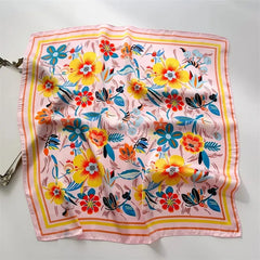 Luxury Print Silk Feeling Square Scarf Women Spring Neck Tie Shawl Wraps Female 70cm Hair Hand Wrist Headkercheif Hijab Bandana