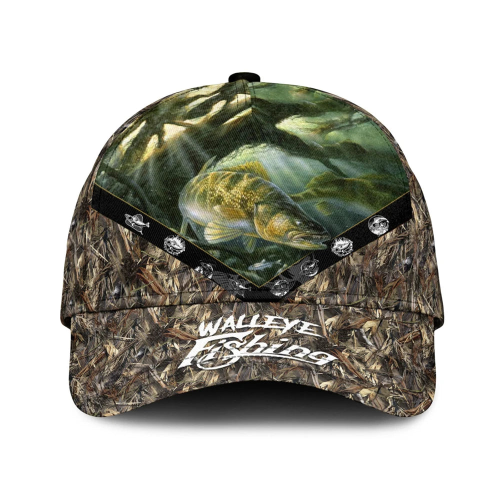 G Active Fishing Print Snapback Baseball Cap Adjustable Outdoor Hat for Men &amp; Women