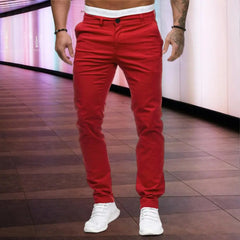 Men Pants Mid Waist Solid Color Thin Zipper Button Closure Pockets Slim Fit Casual Ankle Length Pencil Pants Soft Breathable