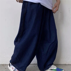 Men Wide Leg Jeans Baggy Retro Blue Japanese Simple Leisure Stylish Soft All-match Pocket Large Size S-3XL Solid New-fashion Hot