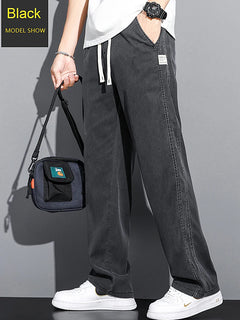 2024 Spring/Summer New Soft Lyocell Fabric Men's Jeans Thin Loose Straight Leg PantsDrawstring Elastic Waist Korean casual pants