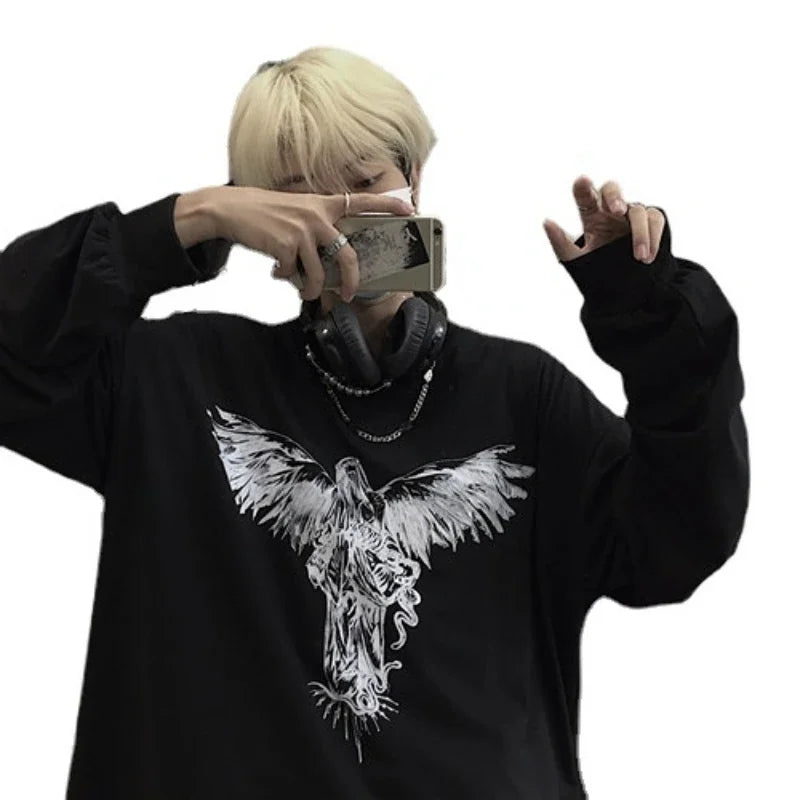 G Style Men's Long Sleeve Graphic T-Shirt Vintage Baggy Streetwear Tee